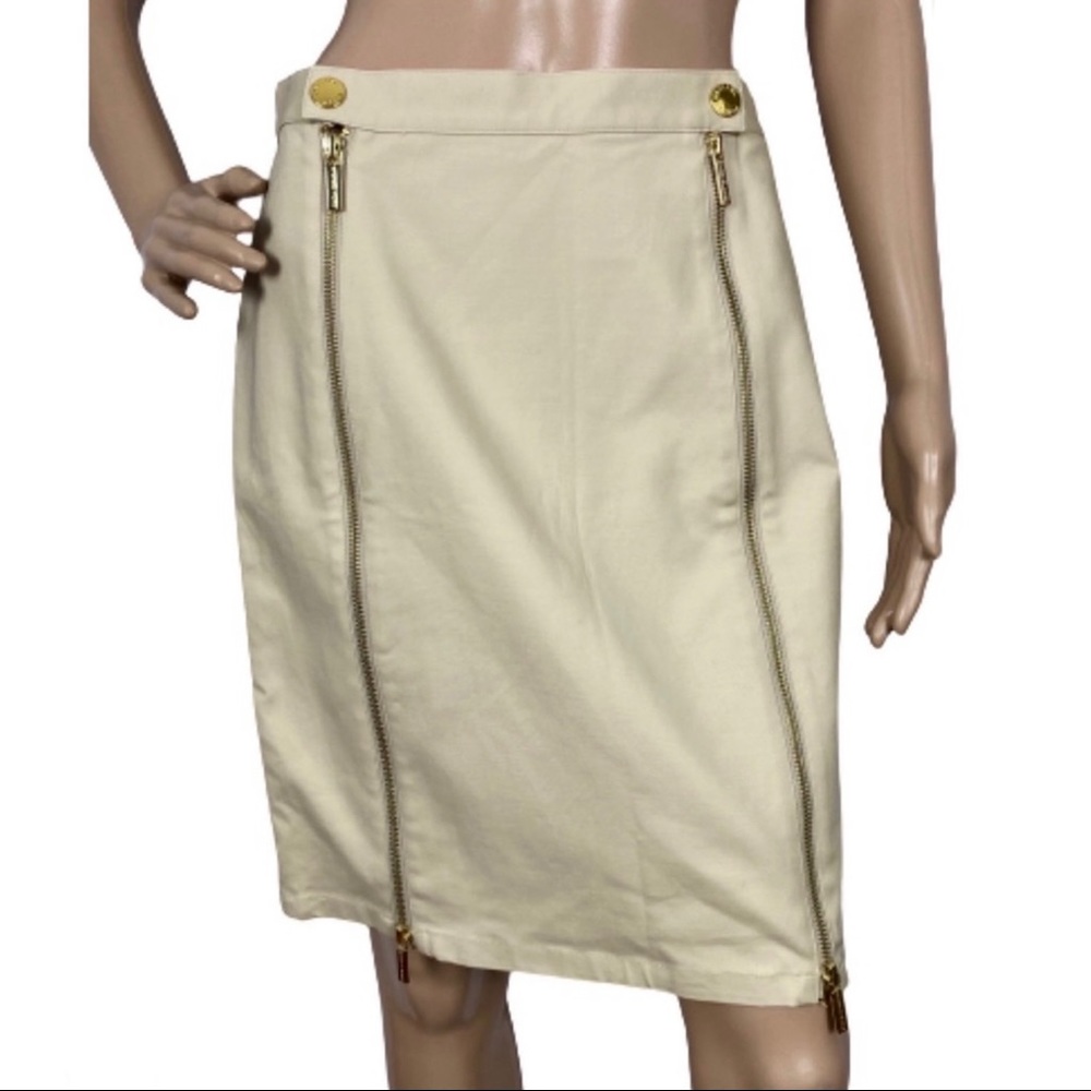MICHAEL MICHAEL KORS BEIGE ZIPPER FRONT PENCIL SKIRT